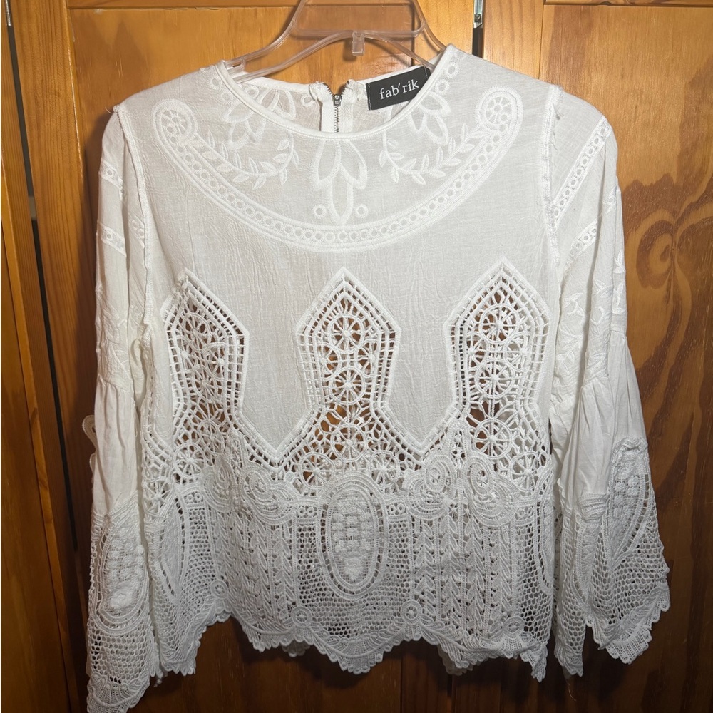 Fab'rik Intricate White Lace 100% Cotton Top